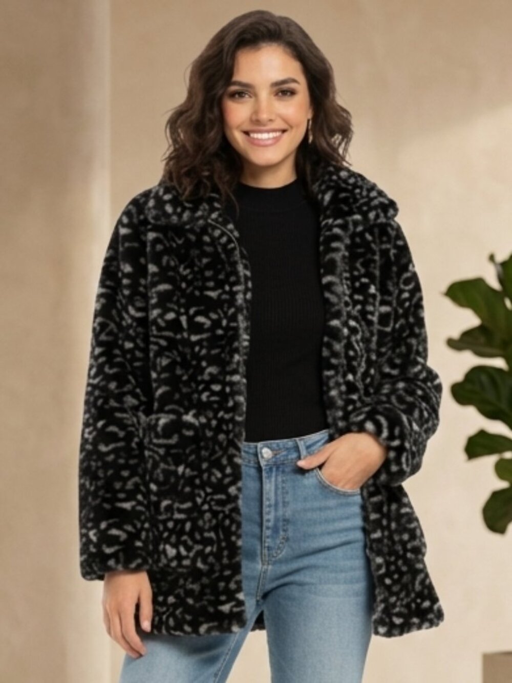 Motel Rocks Fuzzy Leopard Faux Fur Jacket Size Small Soft, Stylish & Bold